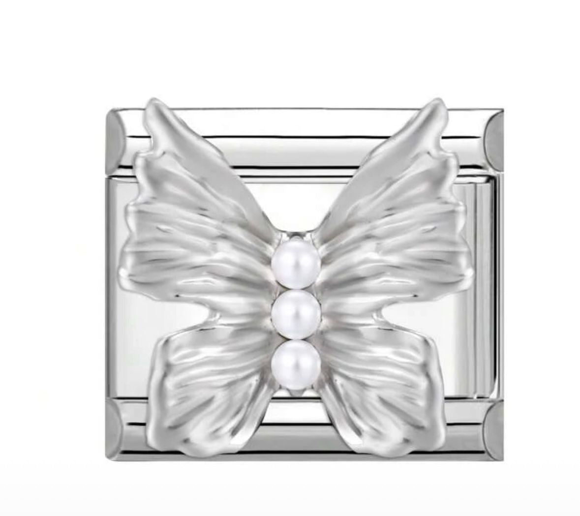Silver Butterfly with Pearl Body Link