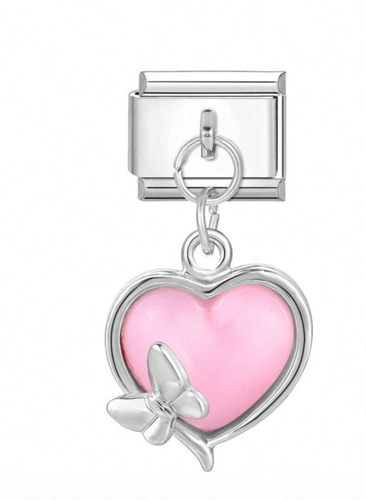 Pink Heart with Butterfly Dangle