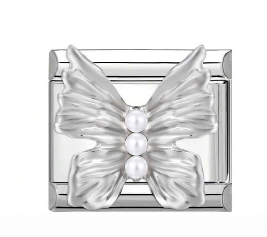 Silver Butterfly with Pearl Body Link